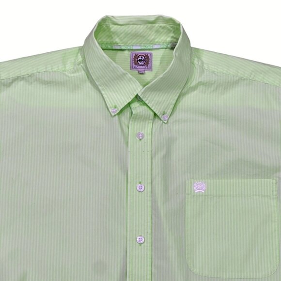 Cinch Mens Button Down Shirt Size XL Lime Green Striped Long Sleeve 100% Cotton - Picture 2 of 5